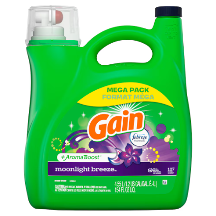 Gain Liquid Detergent 2X He Compatible Moonlight Breeze 4.55L, 107 Loads