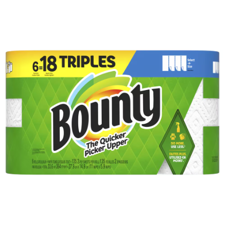 Bounty Select-A-Size 2-Ply Kitchen Paper Towel Rolls (6-Pack ) 6 Triple Rolls = 18 Regular Rolls