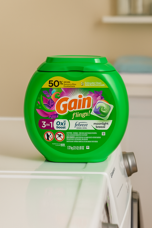 Gain flings Laundry Detergent Soap Pacs, HE Compatible, 81 ct, Long Lasting Scent, Moonlight Breeze