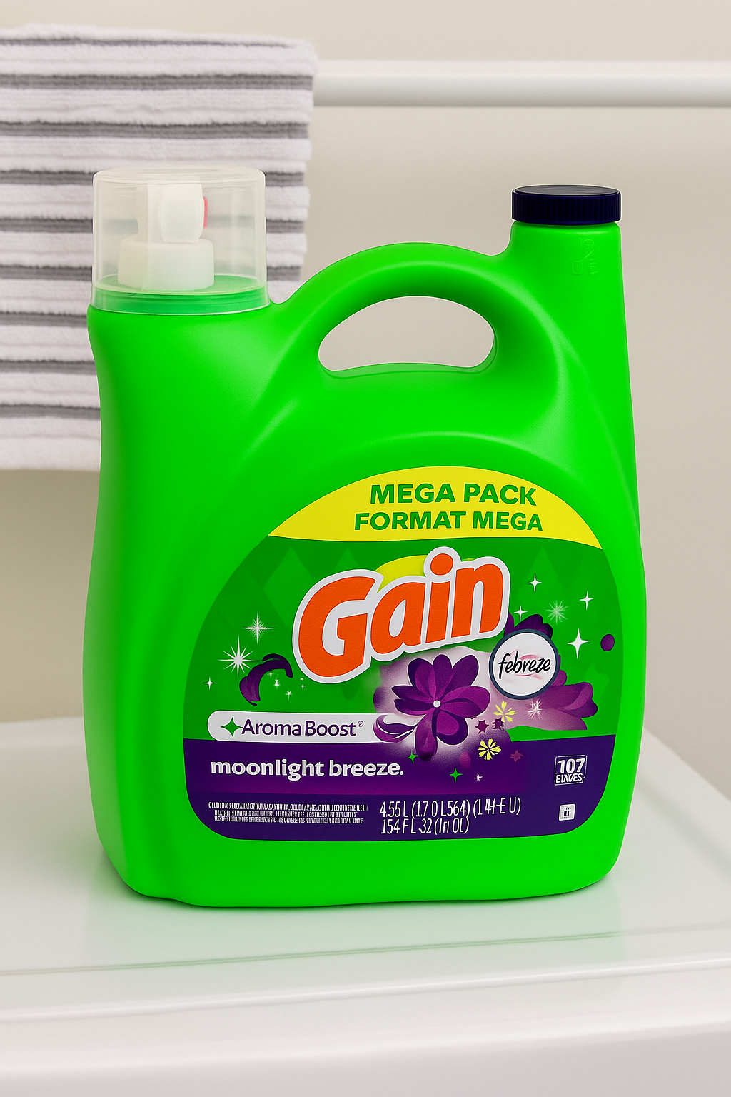 Gain Liquid Detergent 2X He Compatible Moonlight Breeze 4.55L, 107 Loads